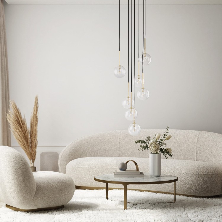 Lampa wisząca do salonu klosz szklany kule czarna złota TK Lighting Nilos 5362 7x6W G9