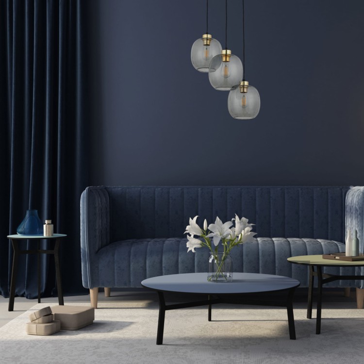 Lampa wisząca nowoczesna elegancka glamour loft klosz szklany grafitowa złota TK Lighting Omega 4573 3x15W E27