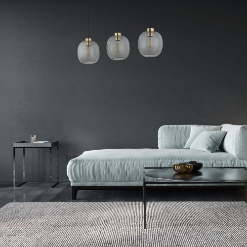 Lampa wisząca nad stół nowoczesna elegancka glamour loft klosz szklany grafitowa złota TK Lighting Omega 4574 3x15W E27