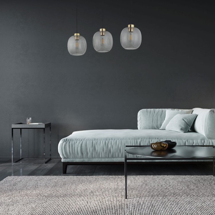 Lampa wisząca nad stół nowoczesna elegancka glamour loft klosz szklany grafitowa złota TK Lighting Omega 4574 3x15W E27
