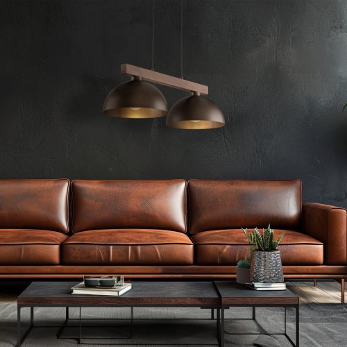 Lampa wisząca nad stół skandynawska industrialna loft retro belka drewniana klosz metalowy brązowa orzech TK Lighting Oslo 4507 2x15W E27