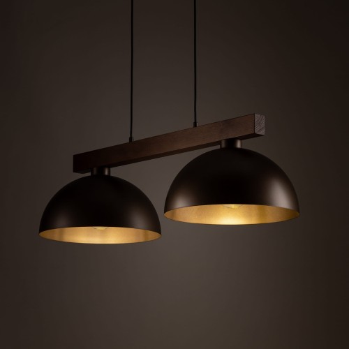 Lampa wisząca nad stół skandynawska industrialna loft retro belka drewniana klosz metalowy brązowa orzech TK Lighting Oslo 4507 2x15W E27