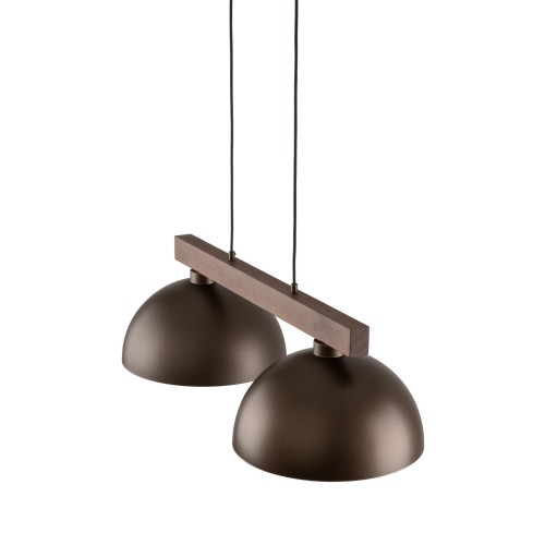 Lampa wisząca nad stół skandynawska industrialna loft retro belka drewniana klosz metalowy brązowa orzech TK Lighting Oslo 4507 2x15W E27