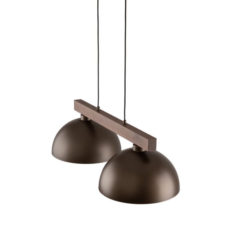 Lampa wisząca nad stół skandynawska industrialna loft retro belka drewniana klosz metalowy brązowa orzech TK Lighting Oslo 4507 2x15W E27