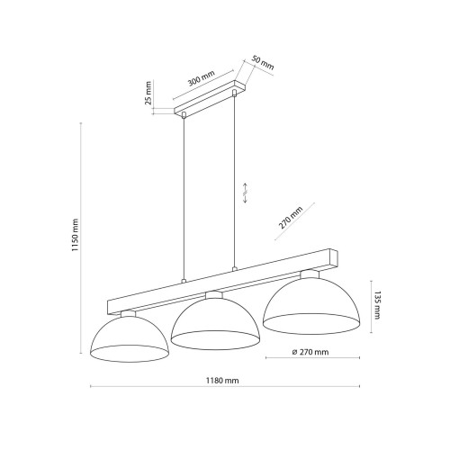 Lampa wisząca skandynawska industrialna loft retro belka drewniana klosz metalowy brązowa orzech TK Lighting Oslo 6299 3x15W E27