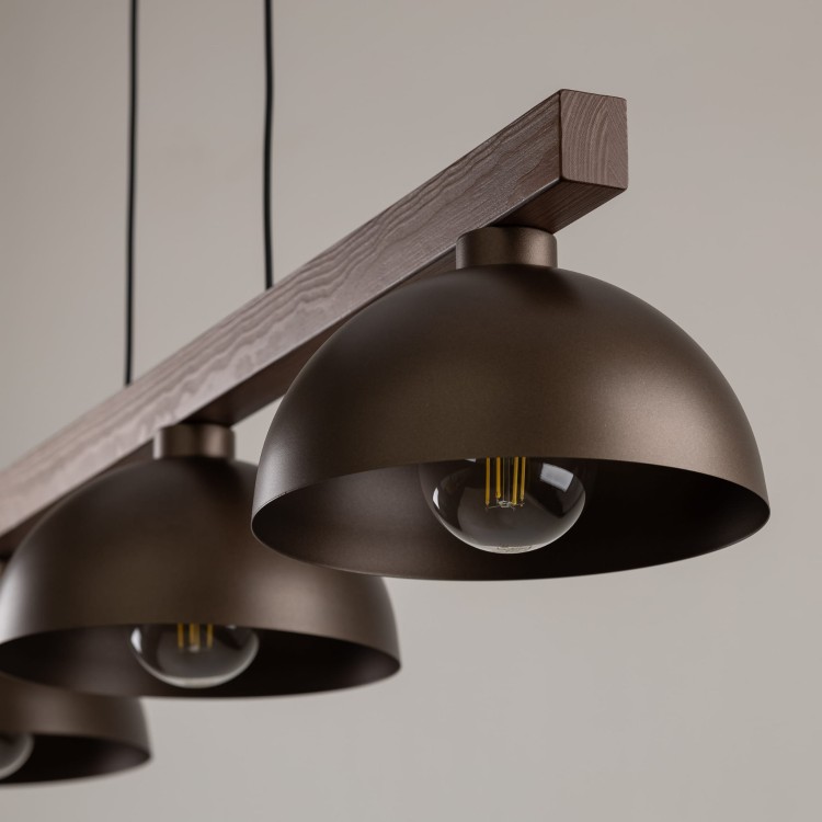 Lampa wisząca skandynawska industrialna loft retro belka drewniana klosz metalowy brązowa orzech TK Lighting Oslo 6299 3x15W E27