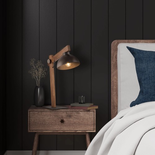 Lampka skandynawska industrialna loft retro drewniana klosz metalowy brązowa orzech TK Lighting Oslo 5788 1x15W E27