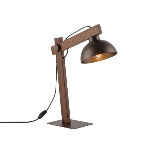 Lampka skandynawska industrialna loft retro drewniana klosz metalowy brązowa orzech TK Lighting Oslo 5788 1x15W E27