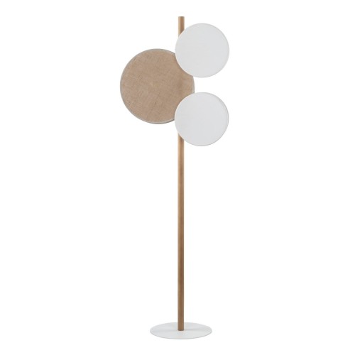 Lampa podłogowa z okrągłym abażurem materiałowym koło drewniana sosna biała TK Lighting Pulse 5960 3x15W E27