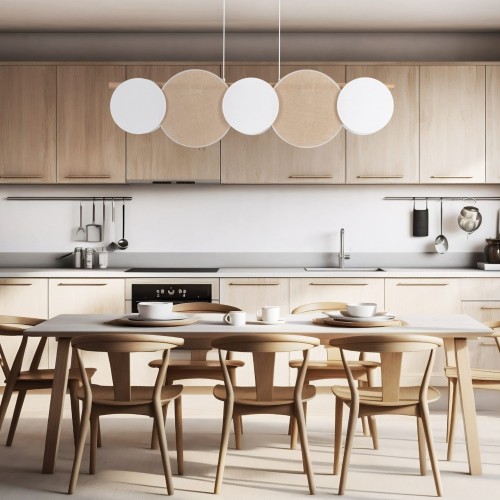 Lampa wisząca nad stół abażur materiałowy koło drewniana sosna biała TK Lighting Pulse 4815 5x15W E27