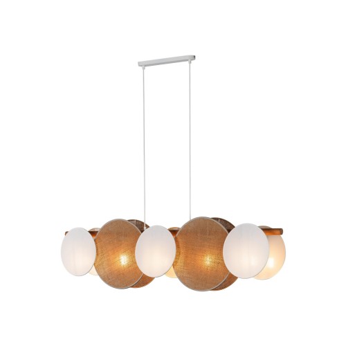 Lampa wisząca nad stół abażur materiałowy koło drewniana sosna biała TK Lighting Pulse 4815 5x15W E27