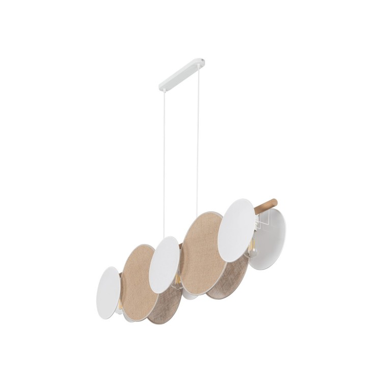 Lampa wisząca nad stół abażur materiałowy koło drewniana sosna biała TK Lighting Pulse 4815 5x15W E27