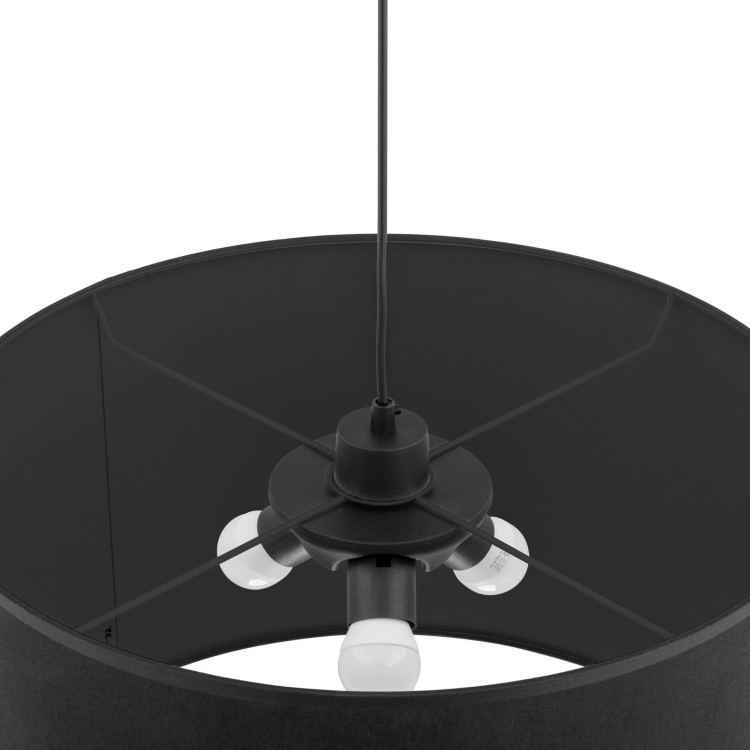 Lampa wisząca klasyczna loft okrągły abażur materiałowy czarna TK Lighting Rondo 3465 3x15W E27