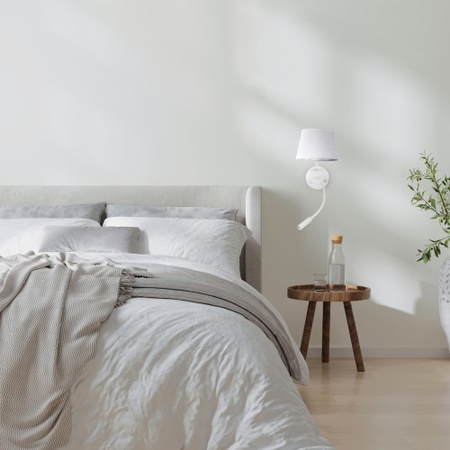 Kinkiet do czytania z włącznikiem nowoczesny elegancki loft giętki tuba rurka abażur materiałowy biały TK Lighting Maja 10204 1x15W E27 1x8W G9