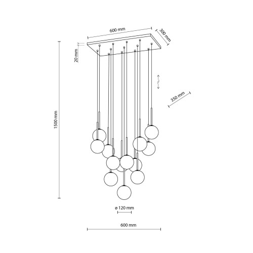 Lampa wisząca nowoczesna elegancka skandynawska klosz szklany kule czarna biała TK Lighting Martin 10079 13x6W G9