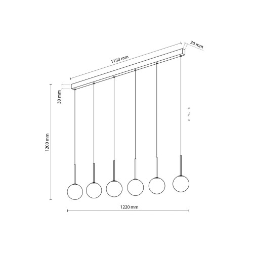 Lampa wisząca listwa nowoczesna elegancka skandynawska klosz szklany kule czarna biała TK Lighting Martin 4504 6x6W G9