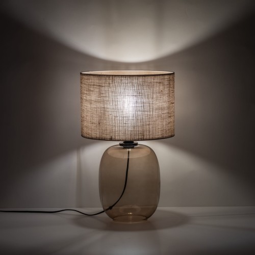 Lampka nowoczesna skandynawska klasyczna elegancka abażur materiałowy bursztynowa juta TK Lighting Melody 5986 1x15W E27