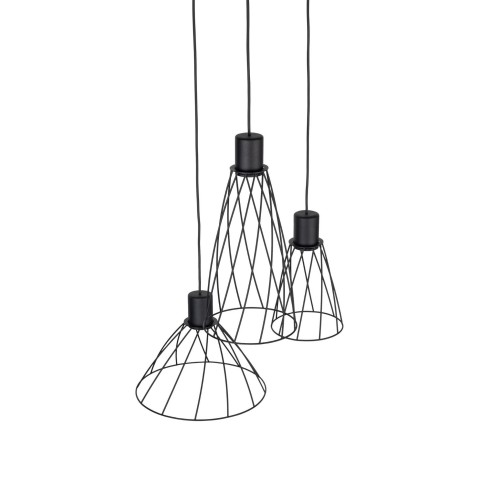 Lampa wisząca nowoczesna industrialna loft ażurowa klosz metalowy pręty stożek czarna TK Lighting Modesto 10187 3x10W GU10