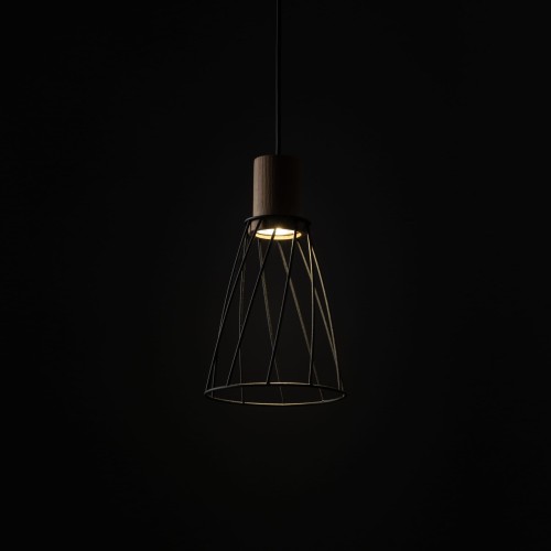 Lampa wisząca nowoczesna industrialna loft ażurowa klosz metalowy pręty stożek czarna drewno TK Lighting Modesto 10155 1x10W GU10