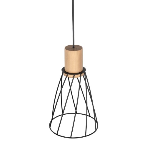 Lampa wisząca nowoczesna industrialna loft ażurowa klosz metalowy pręty stożek czarna drewno TK Lighting Modesto 10155 1x10W GU10