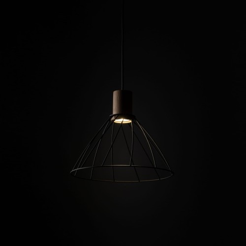 Lampa wisząca nowoczesna industrialna loft ażurowa klosz metalowy pręty stożek czarna drewno TK Lighting Modesto 10156 1x10W GU10