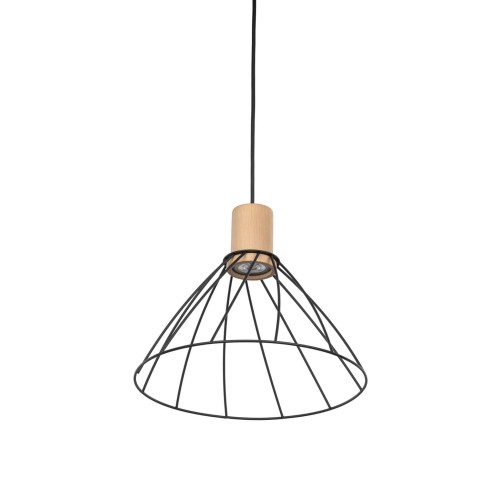 Lampa wisząca nowoczesna industrialna loft ażurowa klosz metalowy pręty stożek czarna drewno TK Lighting Modesto 10156 1x10W GU10