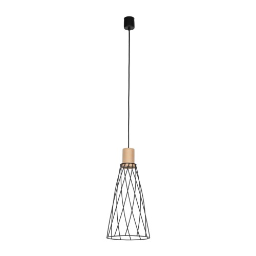Lampa wisząca nowoczesna industrialna loft ażurowa klosz metalowy pręty stożek czarna drewno TK Lighting Modesto 10156 1x10W GU10