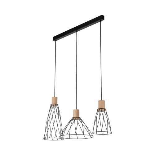 Lampa wisząca nowoczesna industrialna loft ażurowa klosz metalowy pręty stożek czarna drewno TK Lighting Modesto 10157 1x10W GU10