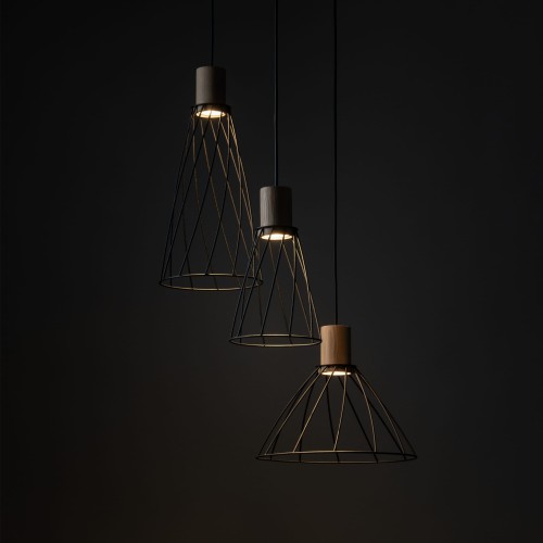 Lampa wisząca nowoczesna industrialna loft ażurowa klosz metalowy pręty stożek czarna drewno TK Lighting Modesto 10188 3x10W GU10