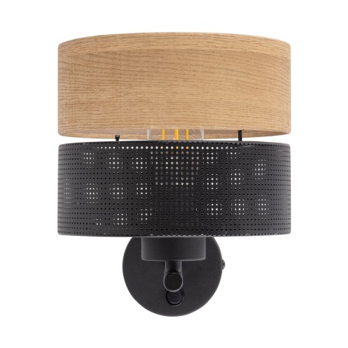 Kinkiet nowoczesny boho skandynawski ażurowy klosz metalowy czarny dąb TK Lighting Nicol 6539 1x15W E27