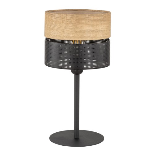 Lampa podłogowa nowoczesna boho skandynawska ażurowa klosz metalowy czarna dąb TK Lighting Nicol 5123 1x15W E27