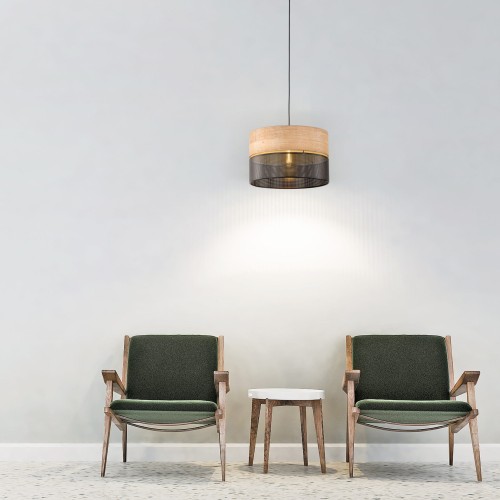 Lampa wisząca nowoczesna boho skandynawska ażurowa klosz metalowy czarna dąb TK Lighting Nicol 4799 1x15W E27