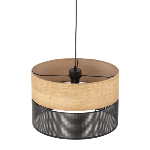Lampa wisząca nowoczesna boho skandynawska ażurowa klosz metalowy czarna dąb TK Lighting Nicol 4799 1x15W E27