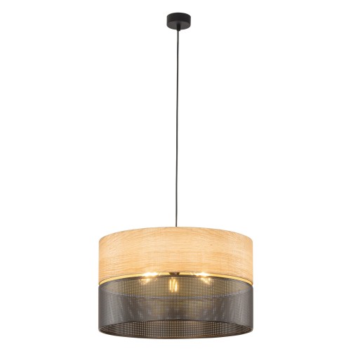 Lampa wisząca nowoczesna boho skandynawska ażurowa klosz metalowy czarna dąb TK Lighting Nicol 4798 3x15W E27