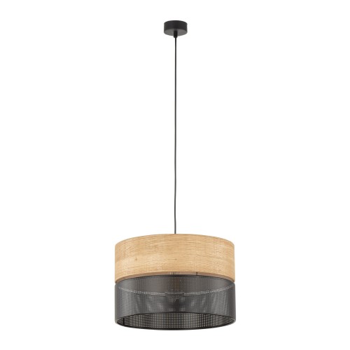 Lampa wisząca nowoczesna boho skandynawska ażurowa klosz metalowy czarna dąb TK Lighting Nicol 4798 3x15W E27