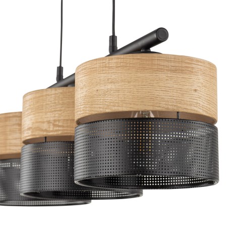 Lampa wisząca listwa belka nowoczesna boho skandynawska ażurowa klosz metalowy czarna dąb TK Lighting Nicol 4801 3x15W E27