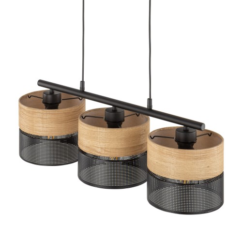 Lampa wisząca listwa belka nowoczesna boho skandynawska ażurowa klosz metalowy czarna dąb TK Lighting Nicol 4801 3x15W E27