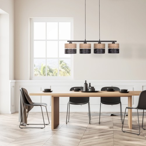 Lampa wisząca listwa belka nowoczesna boho skandynawska ażurowa klosz metalowy czarna dąb TK Lighting Nicol 4802 4x15W E27