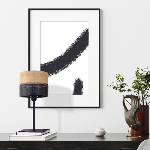 Lampka nowoczesna boho skandynawska ażurowa klosz metalowy czarna dąb TK Lighting Nicol 5124 1x15W E27