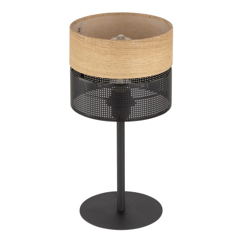 Lampka nowoczesna boho skandynawska ażurowa klosz metalowy czarna dąb TK Lighting Nicol 5124 1x15W E27