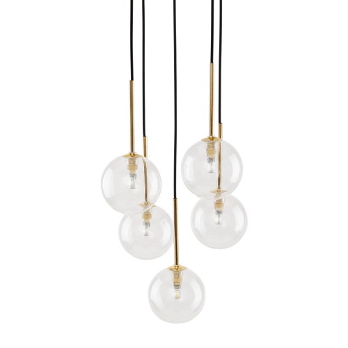 Lampa wisząca nowoczesna elegancka glamour klosz szklany kule czarna złota TK Lighting Nilos 5943 5x6W G9