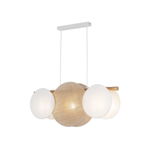 Lampa wisząca nowoczesna klasyczna abażur materiałowy koło drewniana sosna biała TK Lighting Pulse 10005 3x15W E27