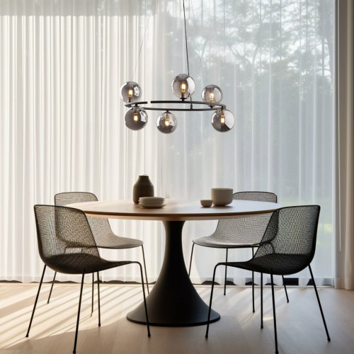Lampa wisząca nowoczesna loft industrialna koło pierścień obręcz klosz szklany kule czarna grafitowa TK Lighting Anabelle 6843 6x6W G9