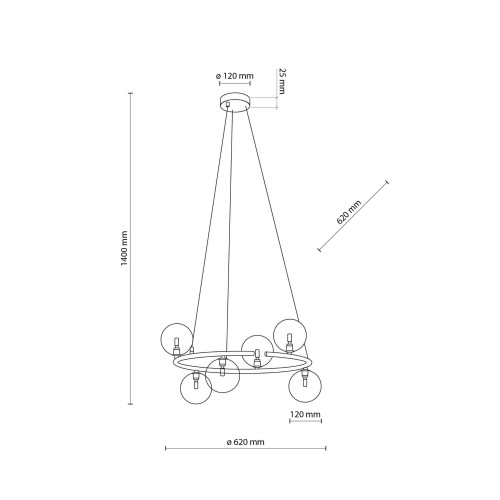 Lampa wisząca nowoczesna loft industrialna koło pierścień obręcz klosz szklany kule czarna grafitowa TK Lighting Anabelle 6843 6x6W G9