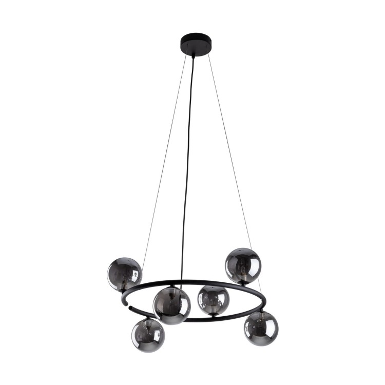 Lampa wisząca nowoczesna loft industrialna koło pierścień obręcz klosz szklany kule czarna grafitowa TK Lighting Anabelle 6844 8x6W G9