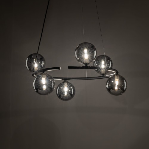 Lampa wisząca nowoczesna loft industrialna koło pierścień obręcz klosz szklany kule czarna grafitowa TK Lighting Anabelle 6844 8x6W G9