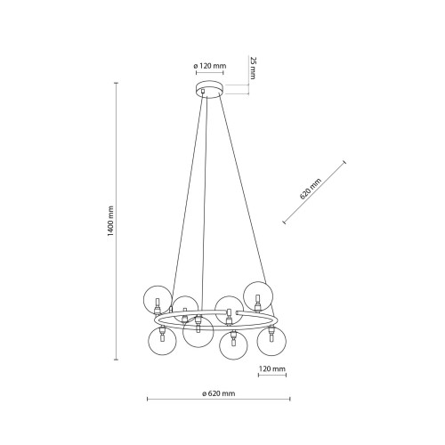 Lampa wisząca nowoczesna loft industrialna koło pierścień obręcz klosz szklany kule czarna grafitowa TK Lighting Anabelle 6844 8x6W G9