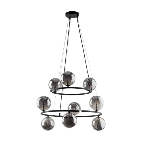 Lampa wisząca nowoczesna loft industrialna koła pierścienie obręcz klosz szklany kule czarna grafitowa TK Lighting Anabelle 6845 9x6W G9