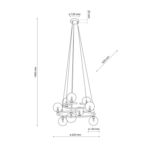 Lampa wisząca nowoczesna loft industrialna koła pierścienie obręcz klosz szklany kule czarna grafitowa TK Lighting Anabelle 6845 9x6W G9