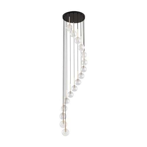Lampa wisząca duża długa nowoczesna elegancka glamour klosz szklany kule transparentna złota TK Lighting Aurora